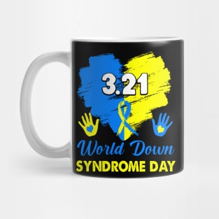 Blue Yellow Heart 21 World Down Syndrome Awareness Day Mug